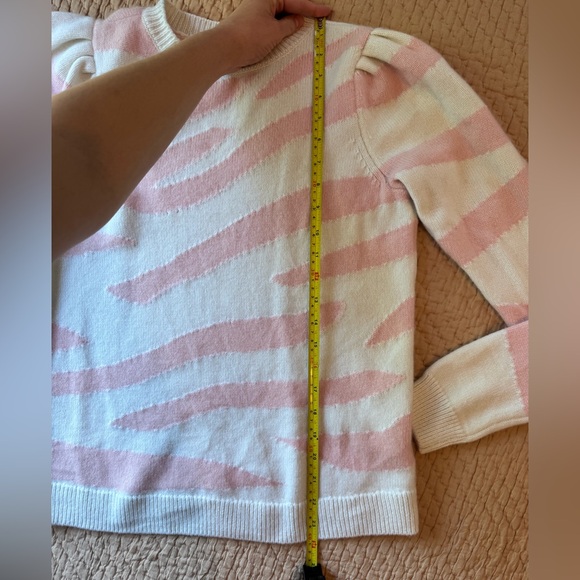 Milly Zebra Intarsia Sweater, Pink& White,  Merino Wool/Cashmere, Size S, EUC! - Picture 5 of 8